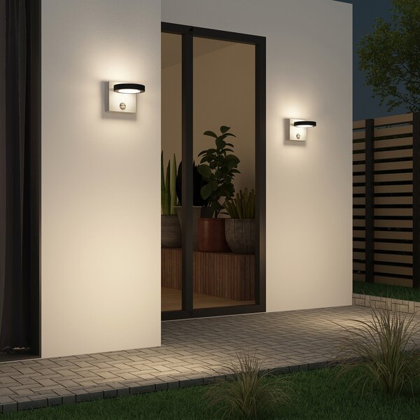 Lucande LED lampă de perete pentru exterior Belna, beton, senzor, IP54, Negru, Beton, Modern, Perete unghiular