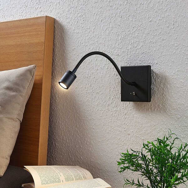 Lindby aplică de perete Mayar, negru, metal, lampă citit, 11cm, Negru, dormitor, Metal, Modern