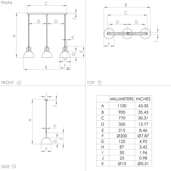 Lustră pe cablu CALMANERA 3xE27/40W/230V neagră Eglo 99694