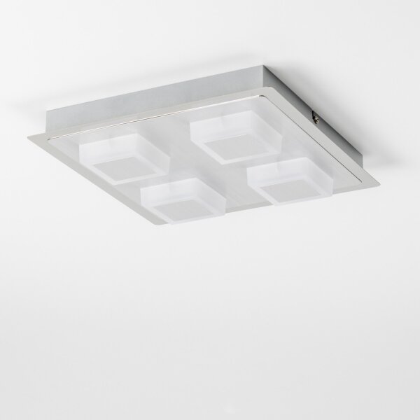 Plafonieră LED 4x5W, 230V, 3000K, 28x28 cm, crom mat