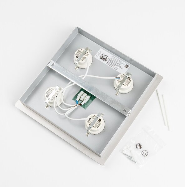 Plafonieră LED 4x5W, 230V, 3000K, 28x28 cm, crom mat