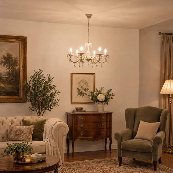 BRILAGI - Candelabru suspendat pe lanț CLASSIC 6xE14/10W/230V crem/patină