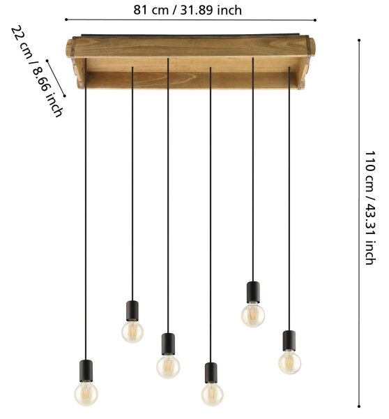 Eglo 43592 - Lustră pe cablu WOOTTON 6xE27/40W/230V