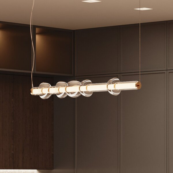 Maytoni Cosmo LED lampă suspendată LED, alamă, lungime 98 cm, sticlă, Auriu / Alamă, Camera de zi / sufragerie, Sticlă, Modern