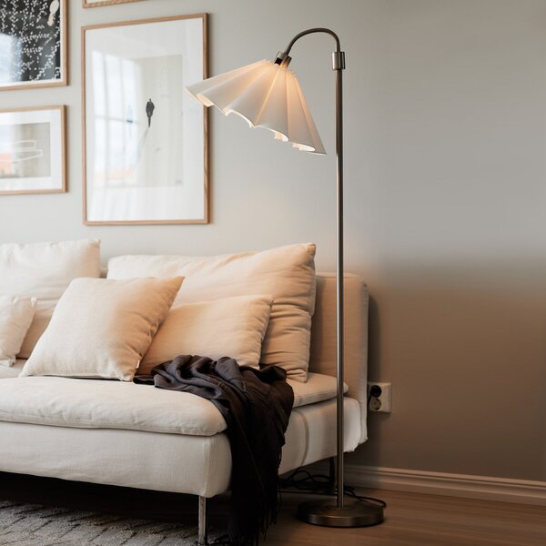 PR Home Lampadar Frenja, alb/cromo, Ø 45 cm, Alb, Camera de zi / sufragerie, Țesătură / Textil, Scandinavă