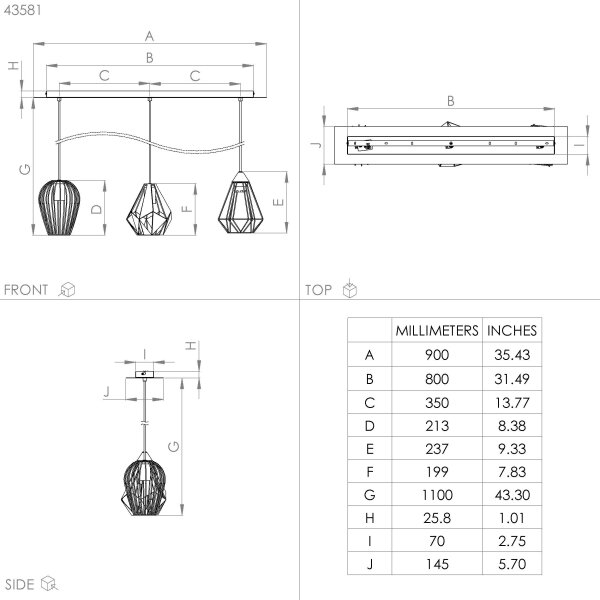 Lustră pe cablu DISTAFF 3xE27/40W/230V Eglo 43581