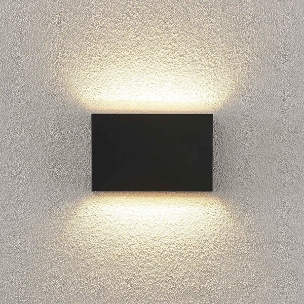 Lindby LED lampă de perete pentru exterior Jarte, 20cm, sus/jos, gri, IP65, Negru, Plastic, Modern, Priză de perete sus / jos