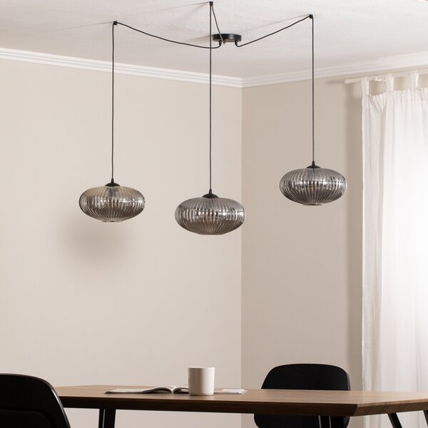 EMIBIG LIGHTING Lampă suspendată Origo, culoare fum, descentralizată, sticlă, 3 becuri., reglabil, Gri, Camera de zi / sufragerie, Sticlă