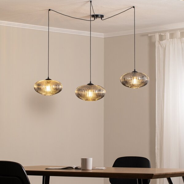 EMIBIG LIGHTING Lampă suspendată Origo, culoare fum, descentralizată, sticlă, 3 becuri., reglabil, Gri, Camera de zi / sufragerie, Sticlă