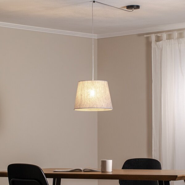 EMIBIG LIGHTING Lampă suspendată Ascot, Ø 38 cm, gri, țesătură, descentralizată, reglabil, Gri, Camera de zi / sufragerie, Țesătură / Textil, Modern