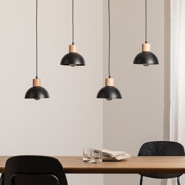 EMIBIG LIGHTING Lampă suspendată Seco, lungime 90 cm, negru, metal/lemn, 4 becuri., reglabil, Negru, Camera de zi / sufragerie, Metal