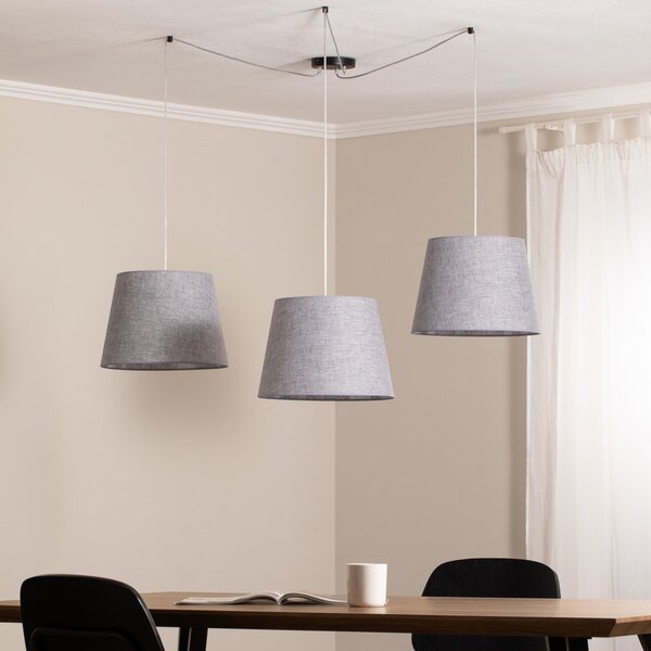 EMIBIG LIGHTING Lampă suspendată Ascot, gri, țesătură, 3 becuri, descentralizată, reglabil, Gri, Camera de zi / sufragerie, Țesătură / Textil, Modern