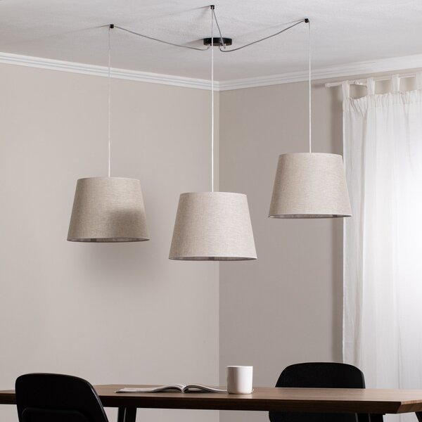 EMIBIG LIGHTING Lampă suspendată Ascot, bej, țesătură, 3 becuri, descentralizată, reglabil, Bej, Camera de zi / sufragerie, Țesătură / Textil, Modern