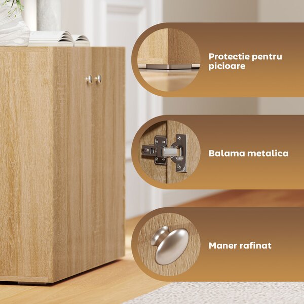 Dulapior Multifunctional cu 2 Usi din Lemn, Manere din Aluminiu, picioare anti-zgariere 70x39x70cm HOMCOM | Aosom Romania