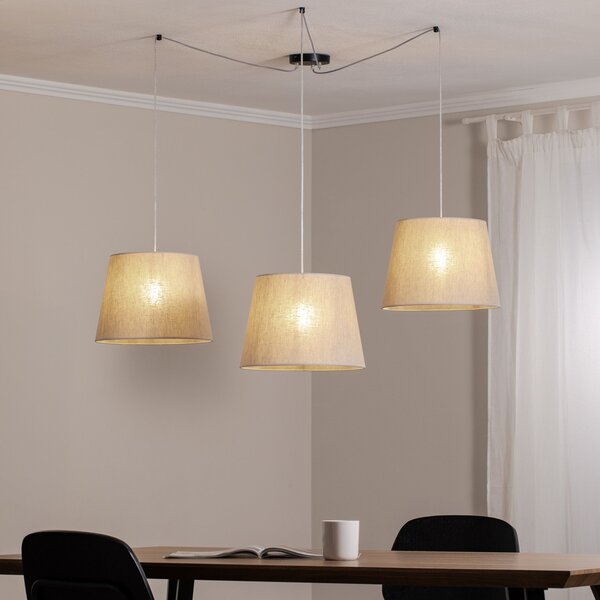 EMIBIG LIGHTING Lampă suspendată Ascot, bej, țesătură, 3 becuri, descentralizată, reglabil, Bej, Camera de zi / sufragerie, Țesătură / Textil, Modern