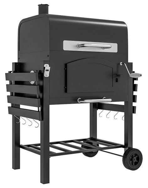 Outsunny Charcoal BBQ Grill and Smoker Combo w/ Adjustable Height, Folding Shelves, Thermometer, and Wheels | Aosom Romania