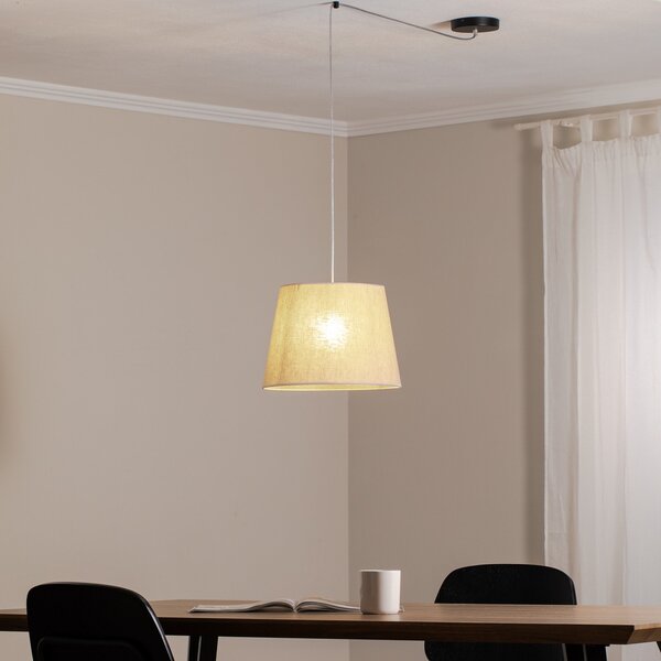 EMIBIG LIGHTING Lampă suspendată Ascot, bej, Ø 38 cm, țesătură, descentralizată, reglabil, Bej, Camera de zi / sufragerie, Țesătură / Textil, Modern