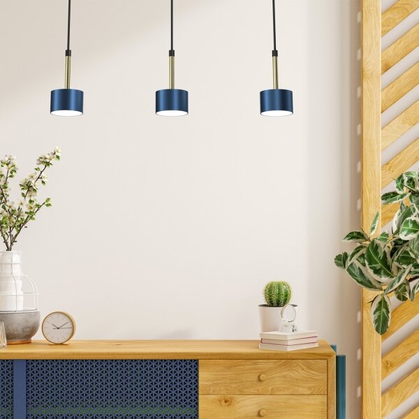 Lustră pe cablu ARENA 3xGX53/11W/230V albastră/aurie