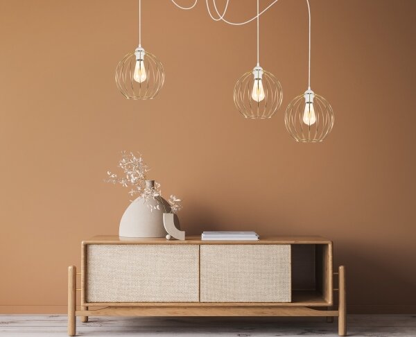 Lustră pe cablu MATT 3xE27/60W/230V albă/aurie