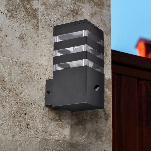 Aplica de perete exterior TEKSAS 1xE27/12W/230V IP44 antracit cu senzor