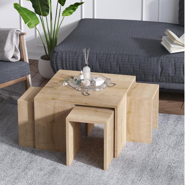 SET 4x măsuță laterală ORTANCA + măsuță de cafea bej
