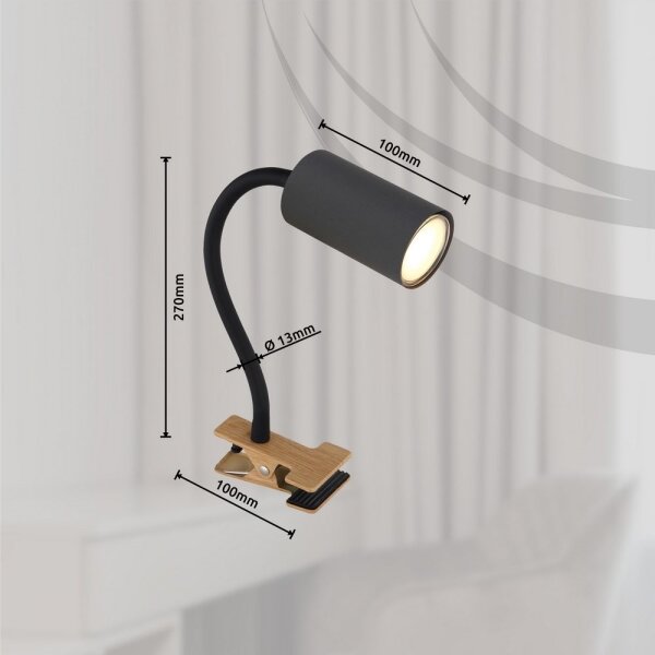 Lampă flexibilă cu clemă ROBBY 1xGU10/25W/230V neagră/maro Globo 57911KG
