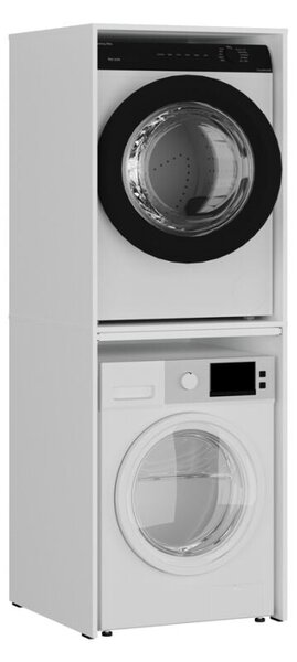 Dulap Baie Adore pentru Masina de Spalat si Uscator cu Blat Glisant, Alb, 65x182x67 cm