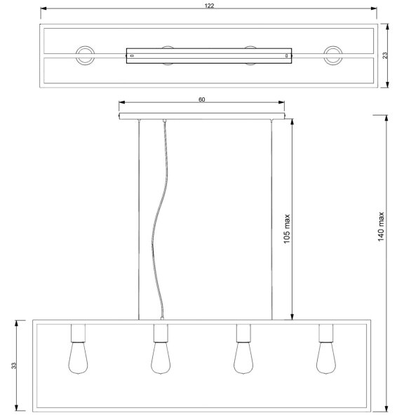 Lustră pe cablu FRAME 4xE27/60W/230V cupru