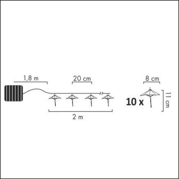 Șir solar LED 10xLED/1,2V 300mAh 3,8m IP44 pentru umbrele