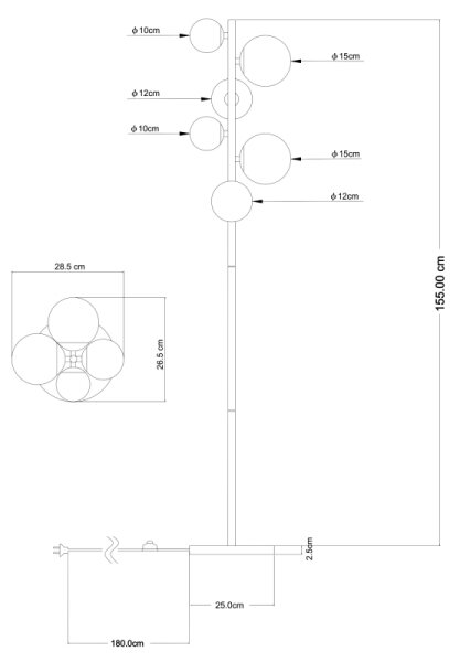 Lampadar LED RIHA 6xG9/3W/230V alamă Globo 56135-6S