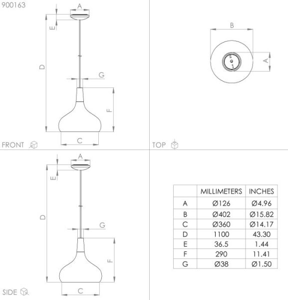 Lustră pe cablu SABINAR 1xE27/40W/230V d. 40 cm Eglo 900163