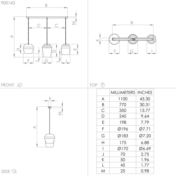 Lustră pe cablu CAMBAITO 3xE27/40W/230V Eglo 900143