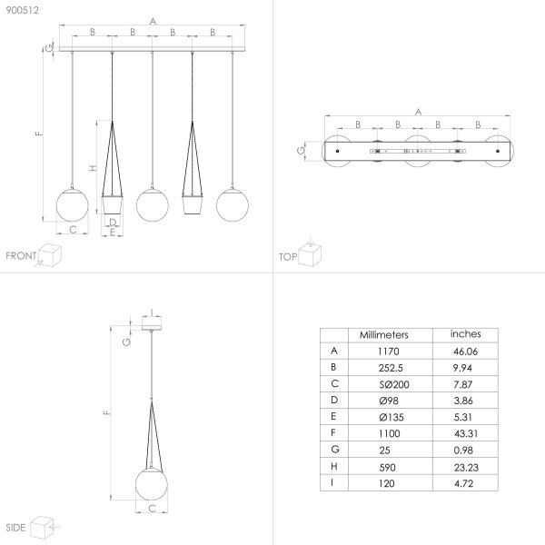 Lustră pe cablu RONDO 3xE27/40W/230V Eglo 900512