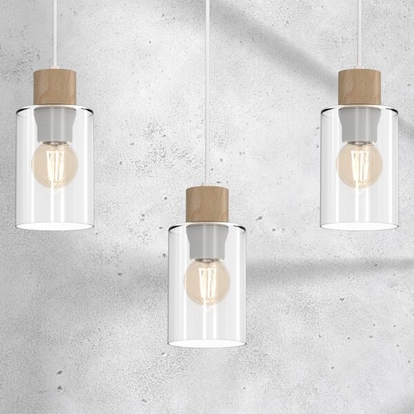 Lustră pe cablu MADERA 3xE27/60W/230V albă/lemn