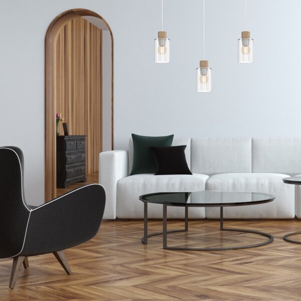Lustră pe cablu MADERA 3xE27/60W/230V albă/lemn