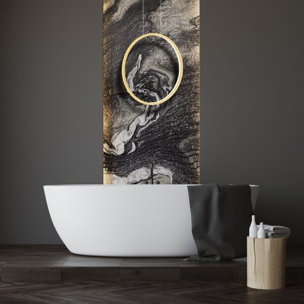 Lustr LED SATURNO 28W, 50 cm, IP44, auriu, cu cablu