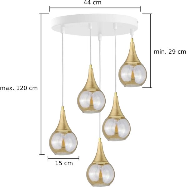 Lustră pe cablu LACRIMA WHITE 5xE27/60W/230V d. 45 cm
