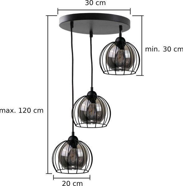 Lustră pe cablu SOLO BLACK 3xE27/60W/230V d. 30 cm