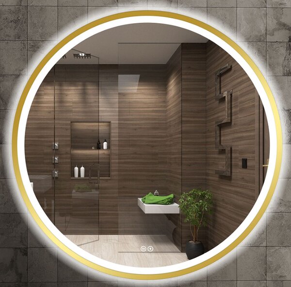Venti Orion Gold oglindă 80x80 cm rotund cu iluminare cu covoraș de încălzire auriu 5905951180311