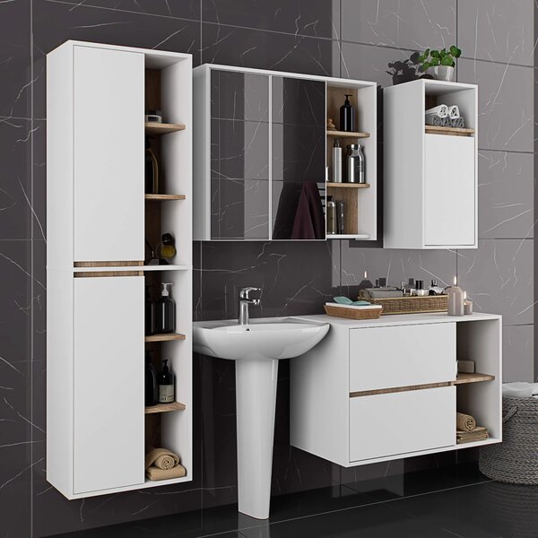 Dulap de baie Vambos W50 2D 6P (alb + stejar sonoma). Promo -13%. 1152097