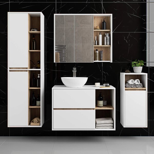 Dulap de baie Vambos W50 2D 6P (alb + stejar sonoma). Promo -13%. 1152097