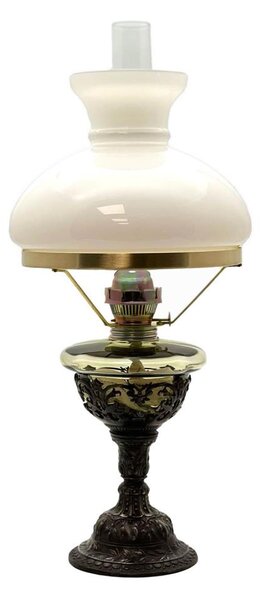 Lampă cu petrol RŮŽENA 50 cm verde pădure decorată cu cositor