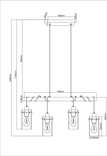Lustră pe cablu FANNI 4xE27/40W/230V Globo 15564-4H
