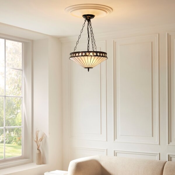 Endon 111870 - Candelabru suspendat pe lanț Tiffany FARGO 3xE27/10W/230V diam. 41,5 cm