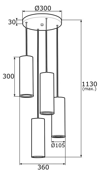 Lustră pe cablu Argon 1693 LINEA 4xE27/15W/230V alămie/neagră