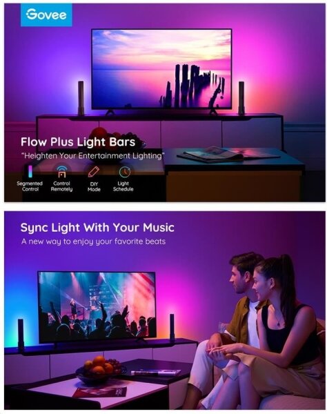 Govee - Set 2x Flow Plus SMART LED TV & Gaming RGBICWW Wi-Fi