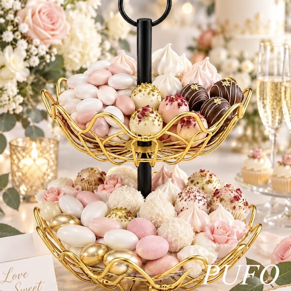 Fructiera cu 2 etaje, suport metalic modern pentru fructe si legume, organizator elegant pentru bucatarie si masa, 41 x 27 cm, auriu