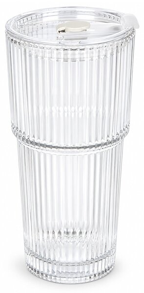 Pahar elegant Pufo din sticla cu capac si pai, ideal pentru smoothie, apa, limonada, cafea rece sau sucuri, 500 ml