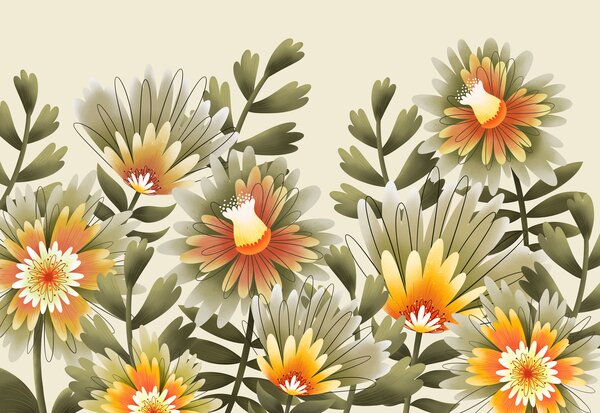 Fototapet Buchet de flori cu frunze, Fototapet pădure, Fototapet populare, t01060v1 - Tapeko.ro