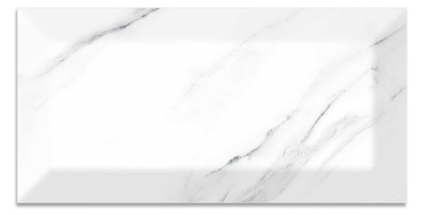 Faianta Carrara Light Bevelled Glossy, lucioasa, aspect de caramida, alb, dreptunghiulara, 20 x 10 cm
